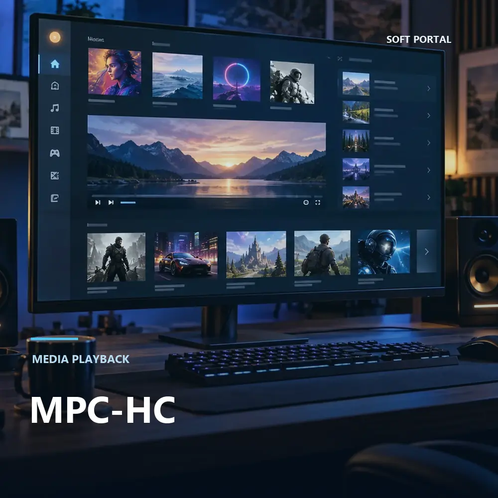 Editorial artwork for MPC-HC in a Windows workspace