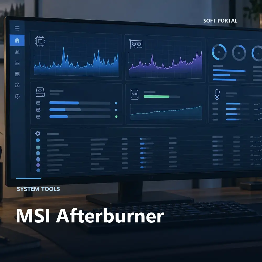 Editorial artwork for MSI Afterburner in a Windows workspace
