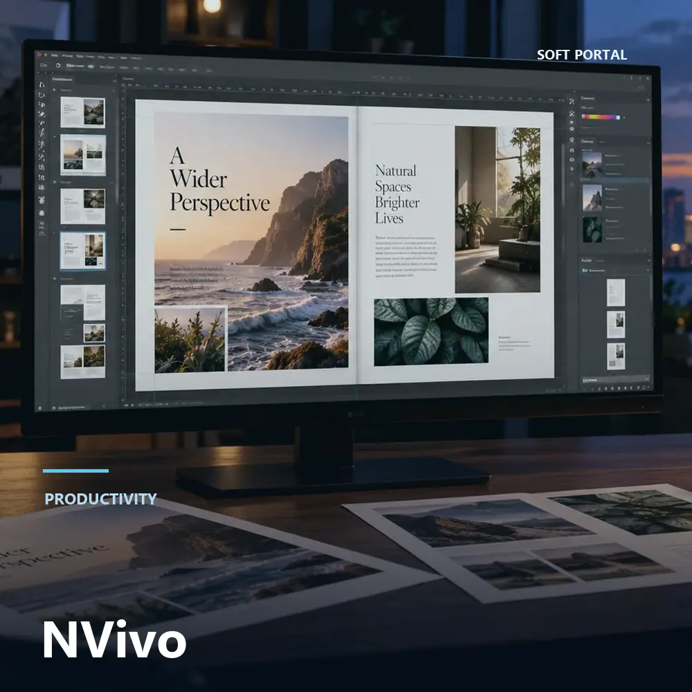 Editorial artwork for NVivo in a Windows workspace