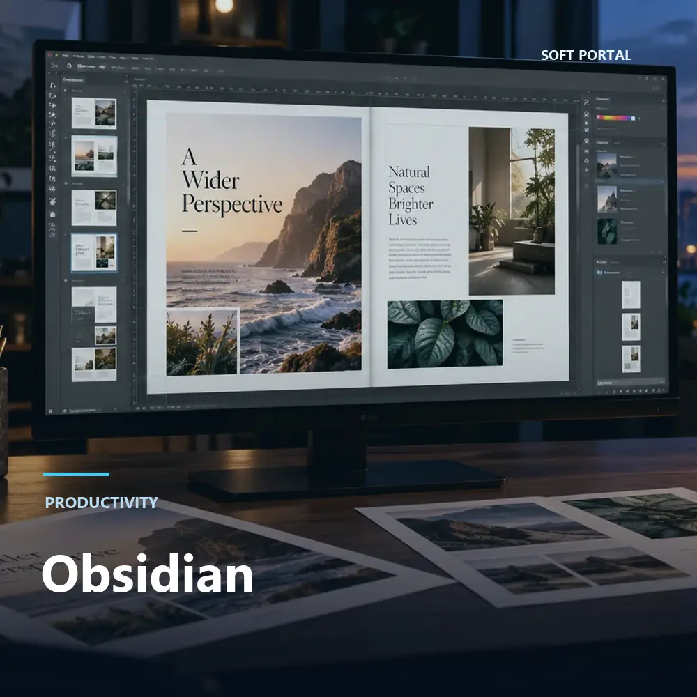 Editorial artwork for Obsidian in a Windows workspace