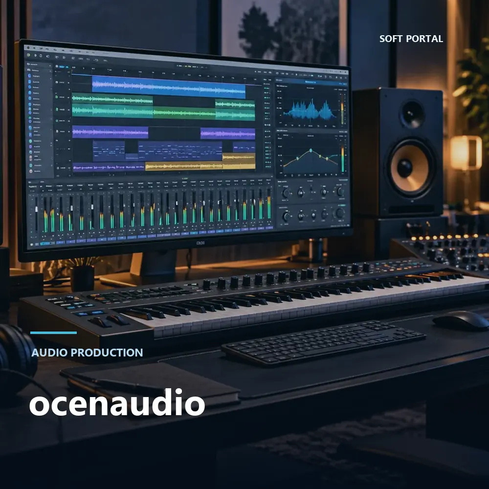Editorial artwork for ocenaudio in a Windows workspace