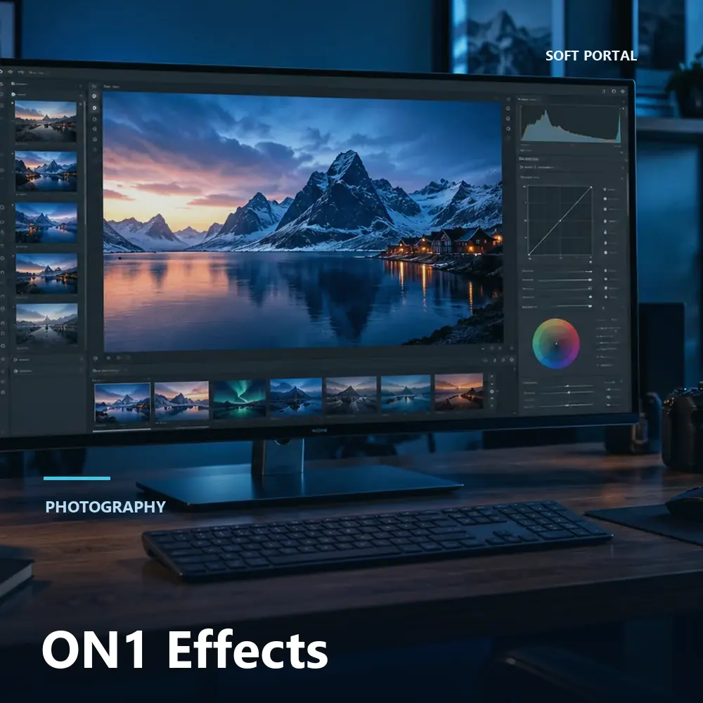 Editorial artwork for ON1 Effects in a Windows workspace