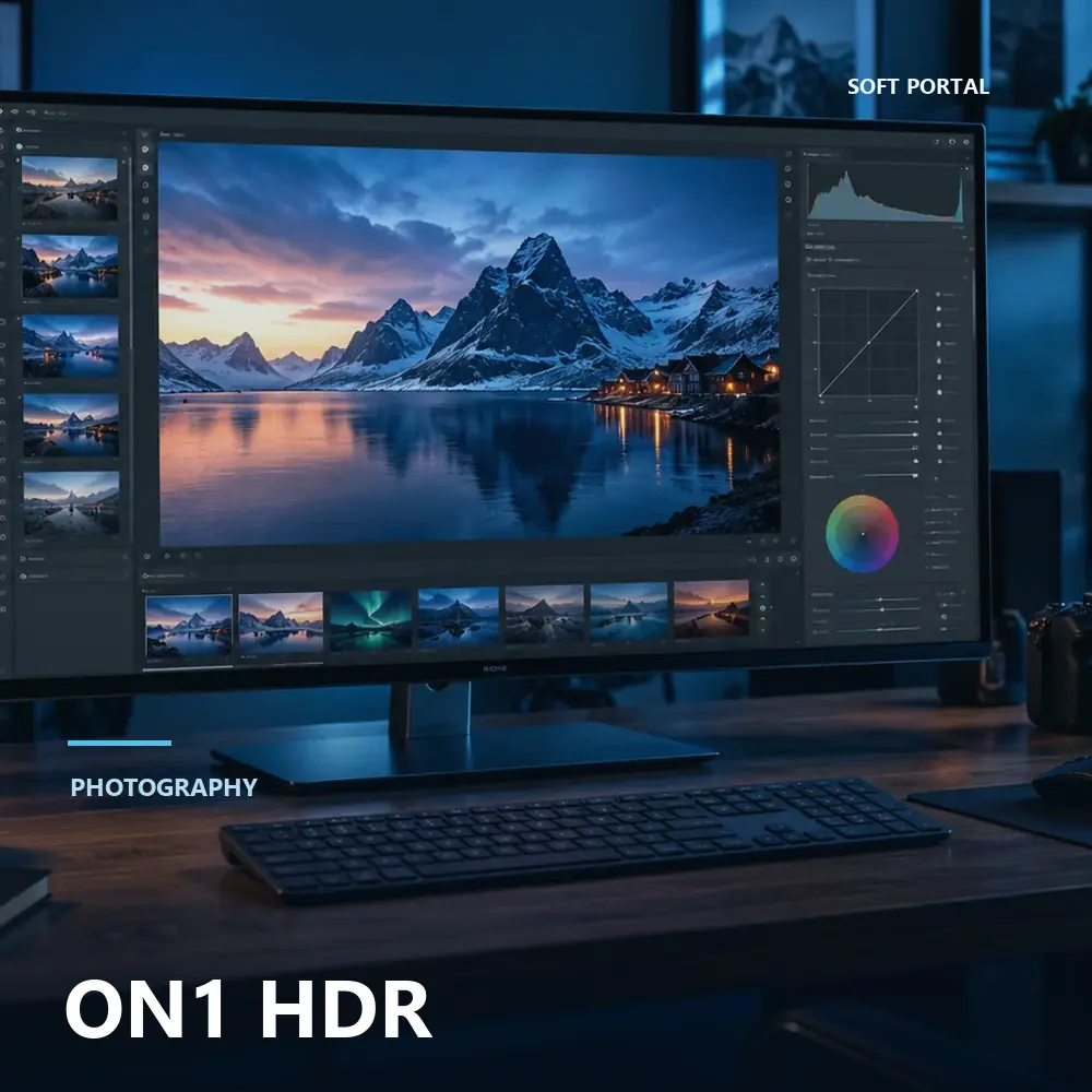 Editorial artwork for ON1 HDR in a Windows workspace