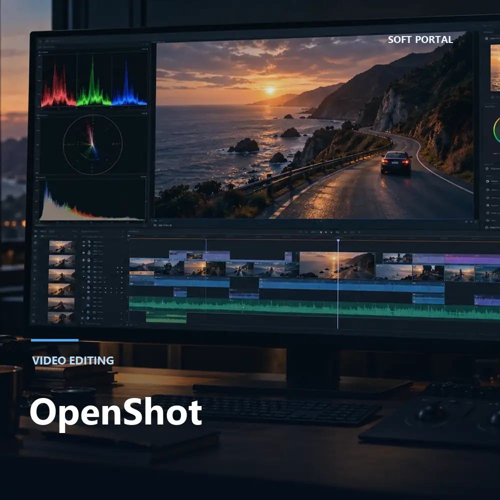 Editorial artwork for OpenShot in a Windows workspace