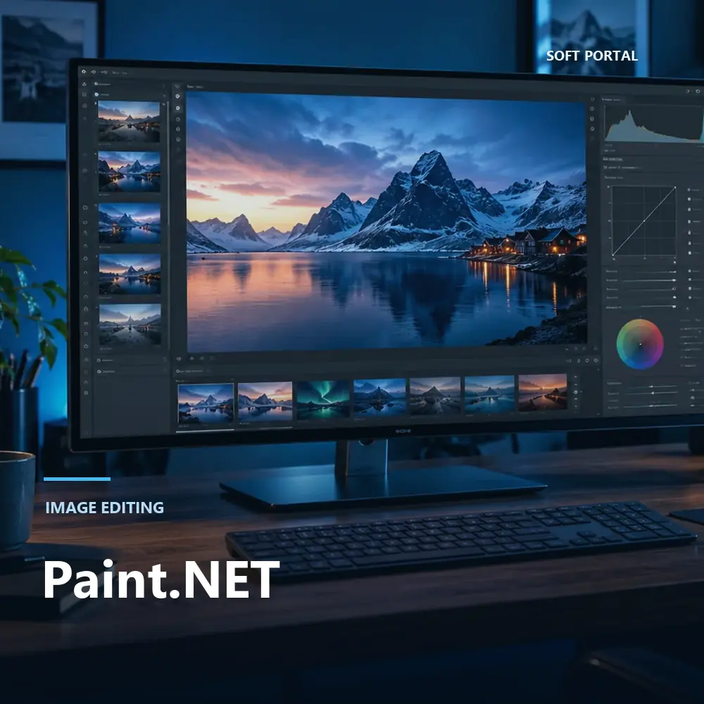 Editorial artwork for Paint.NET in a Windows workspace
