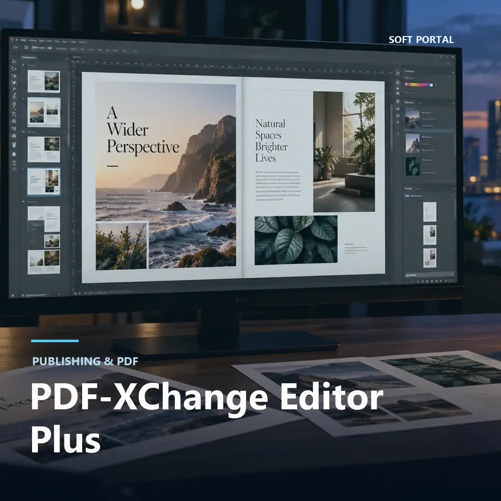 Editorial artwork for PDF-XChange Editor Plus in a Windows workspace
