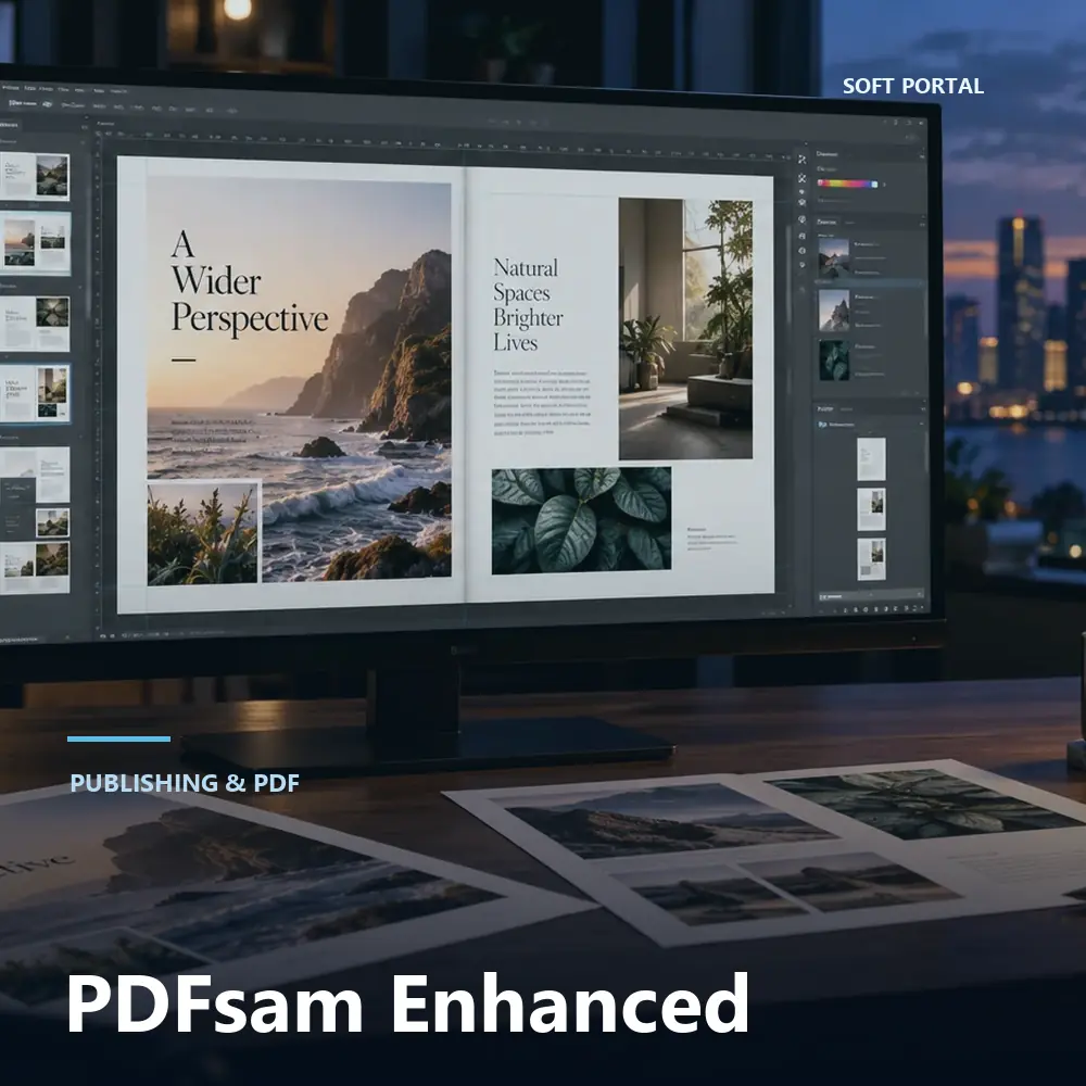 Editorial artwork for PDFsam Enhanced in a Windows workspace