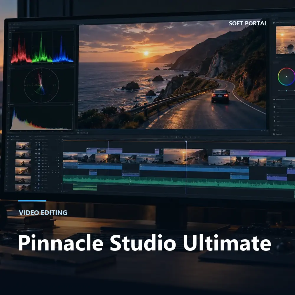 Editorial artwork for Pinnacle Studio Ultimate in a Windows workspace