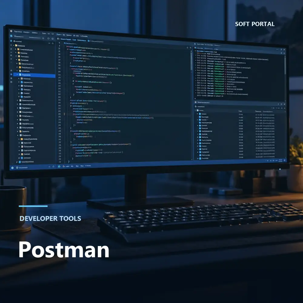 Editorial artwork for Postman in a Windows workspace