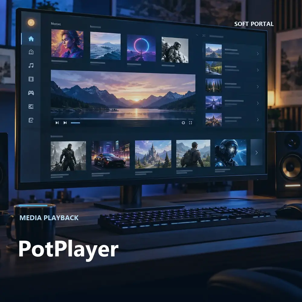 Editorial artwork for PotPlayer in a Windows workspace