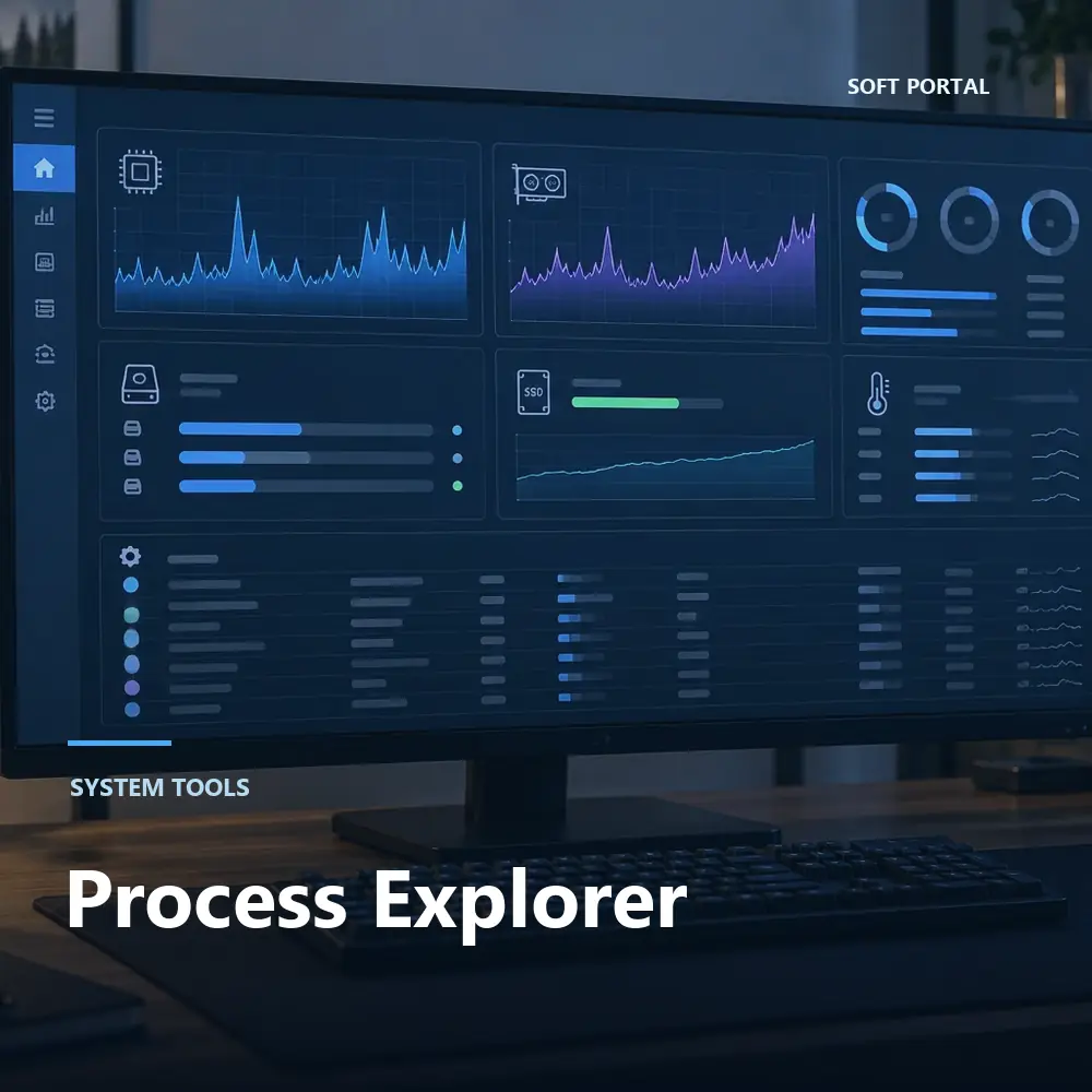 Editorial artwork for Process Explorer in a Windows workspace