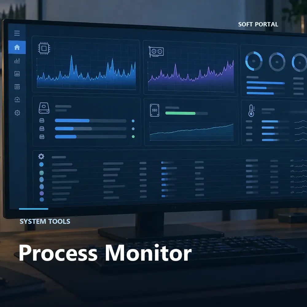 Editorial artwork for Process Monitor in a Windows workspace