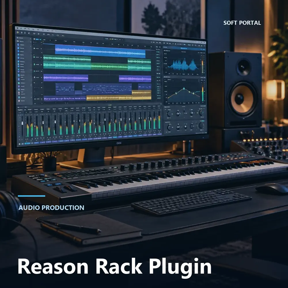 Editorial artwork for Reason Rack Plugin in a Windows workspace