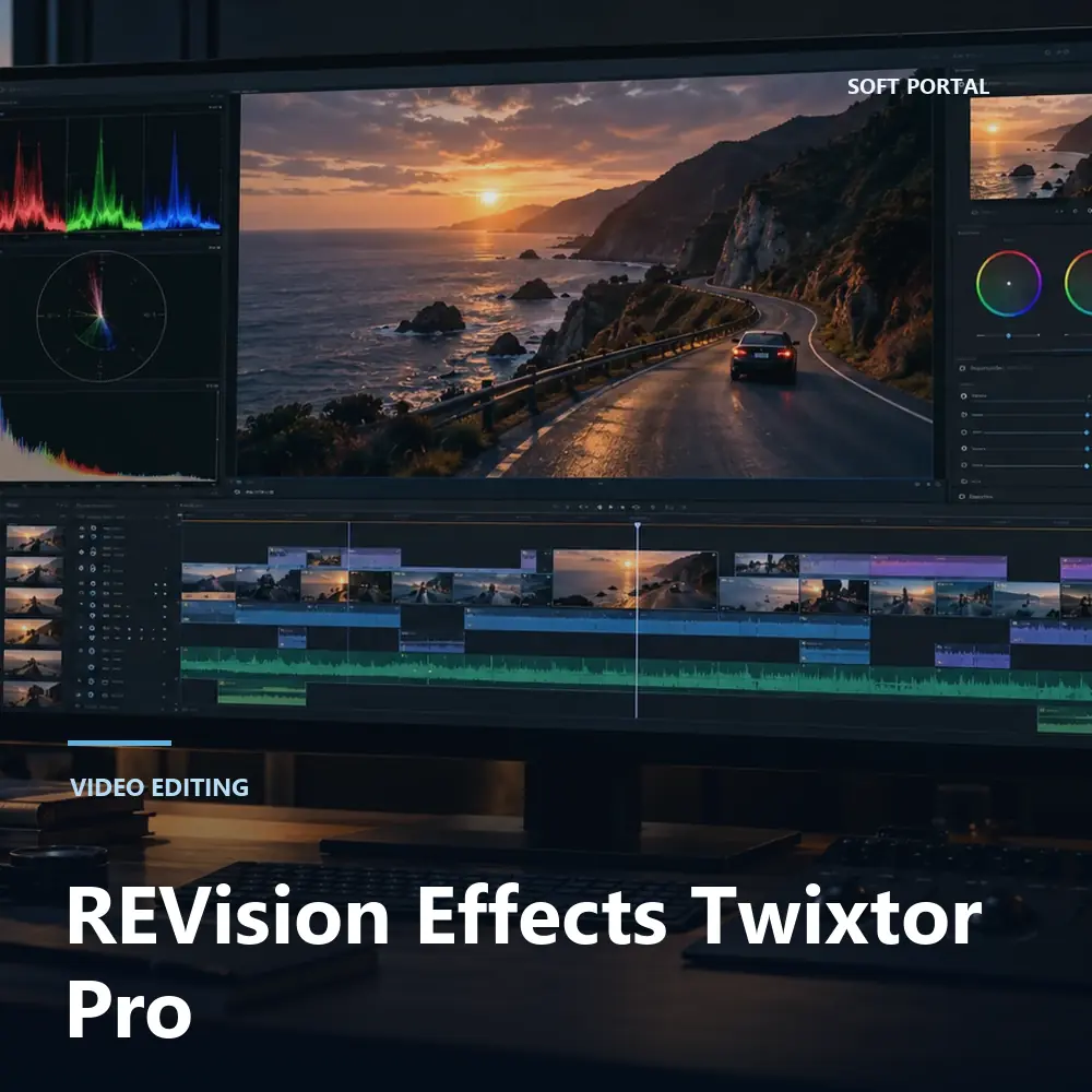 Editorial artwork for REVision Effects Twixtor Pro in a Windows workspace