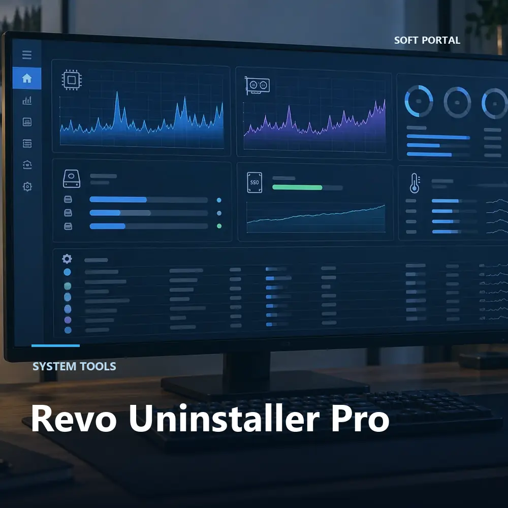 Editorial artwork for Revo Uninstaller Pro in a Windows workspace