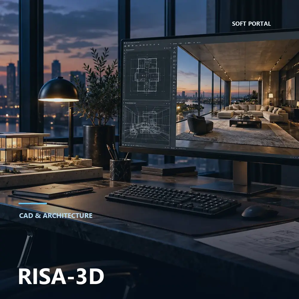 Editorial artwork for RISA-3D in a Windows workspace