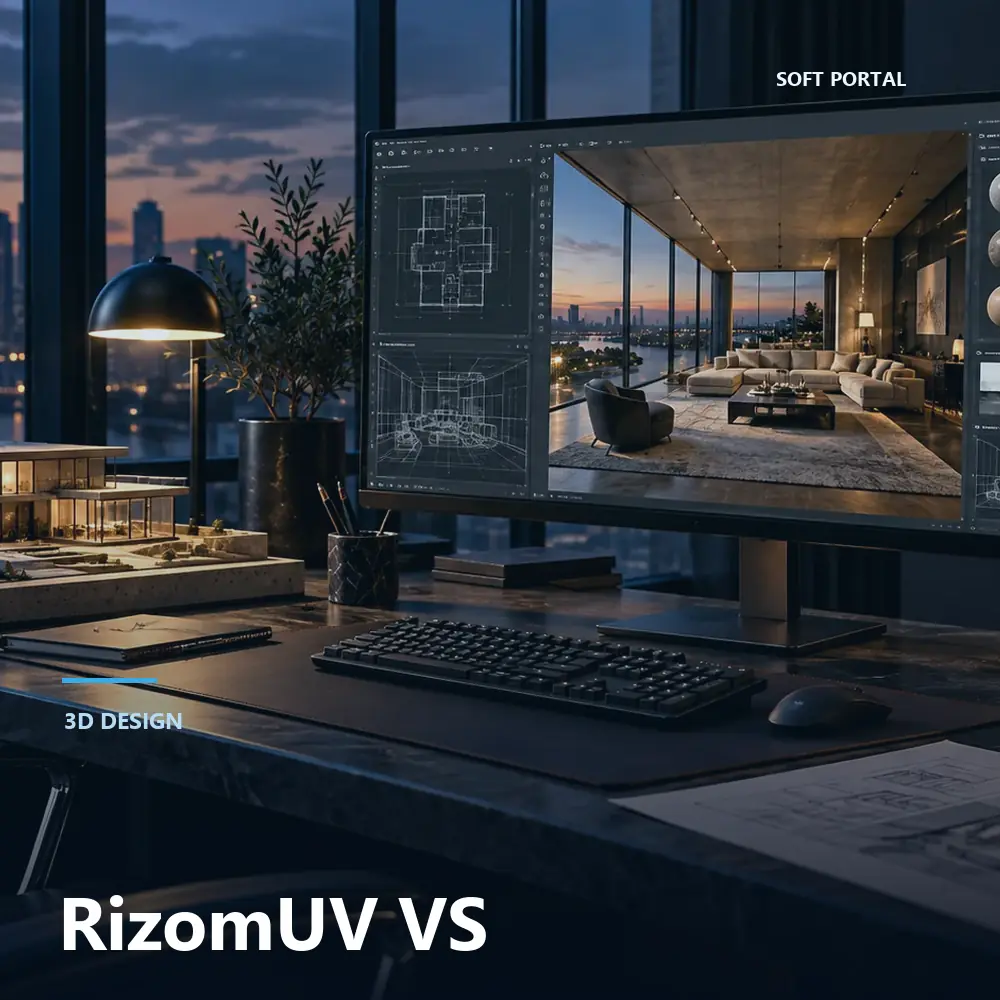 Editorial artwork for RizomUV VS in a Windows workspace