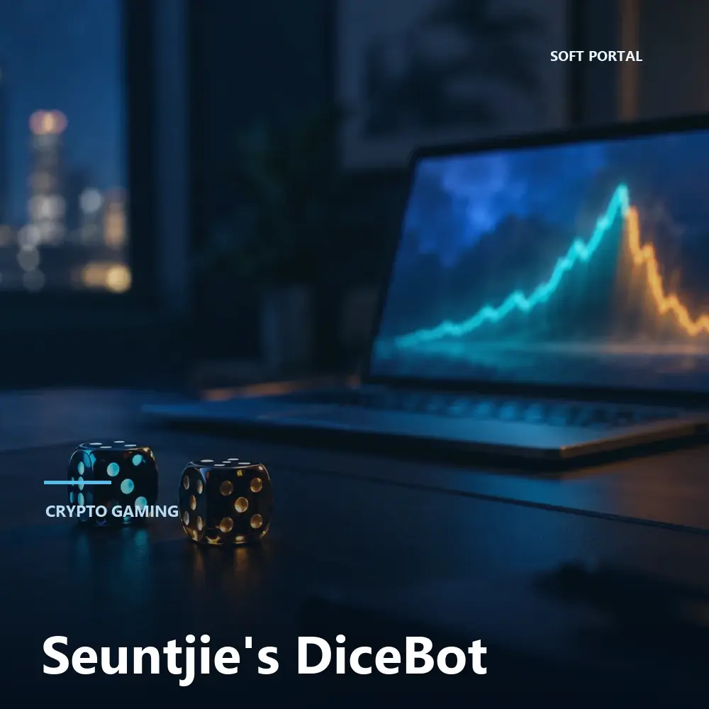 Editorial artwork for Seuntjie's DiceBot in a Windows workspace