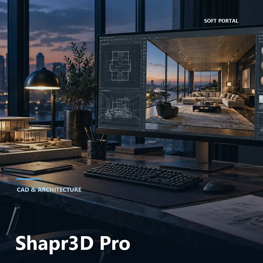 Editorial artwork for Shapr3D Pro in a Windows workspace