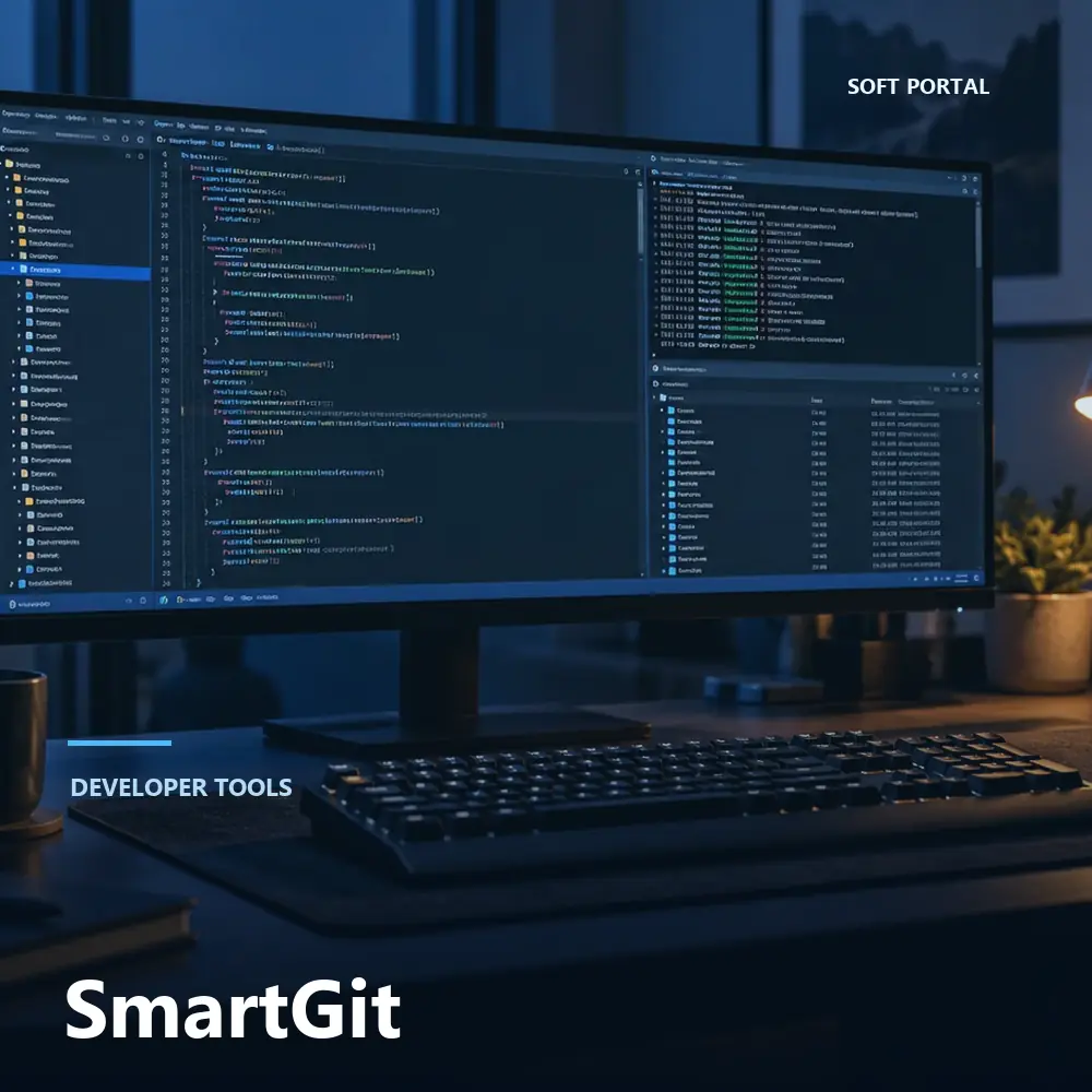 Editorial artwork for SmartGit in a Windows workspace