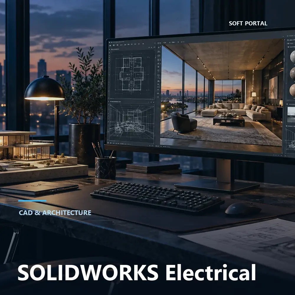 Editorial artwork for SOLIDWORKS Electrical in a Windows workspace