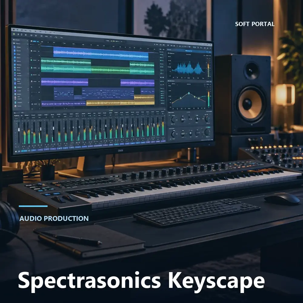 Editorial artwork for Spectrasonics Keyscape in a Windows workspace