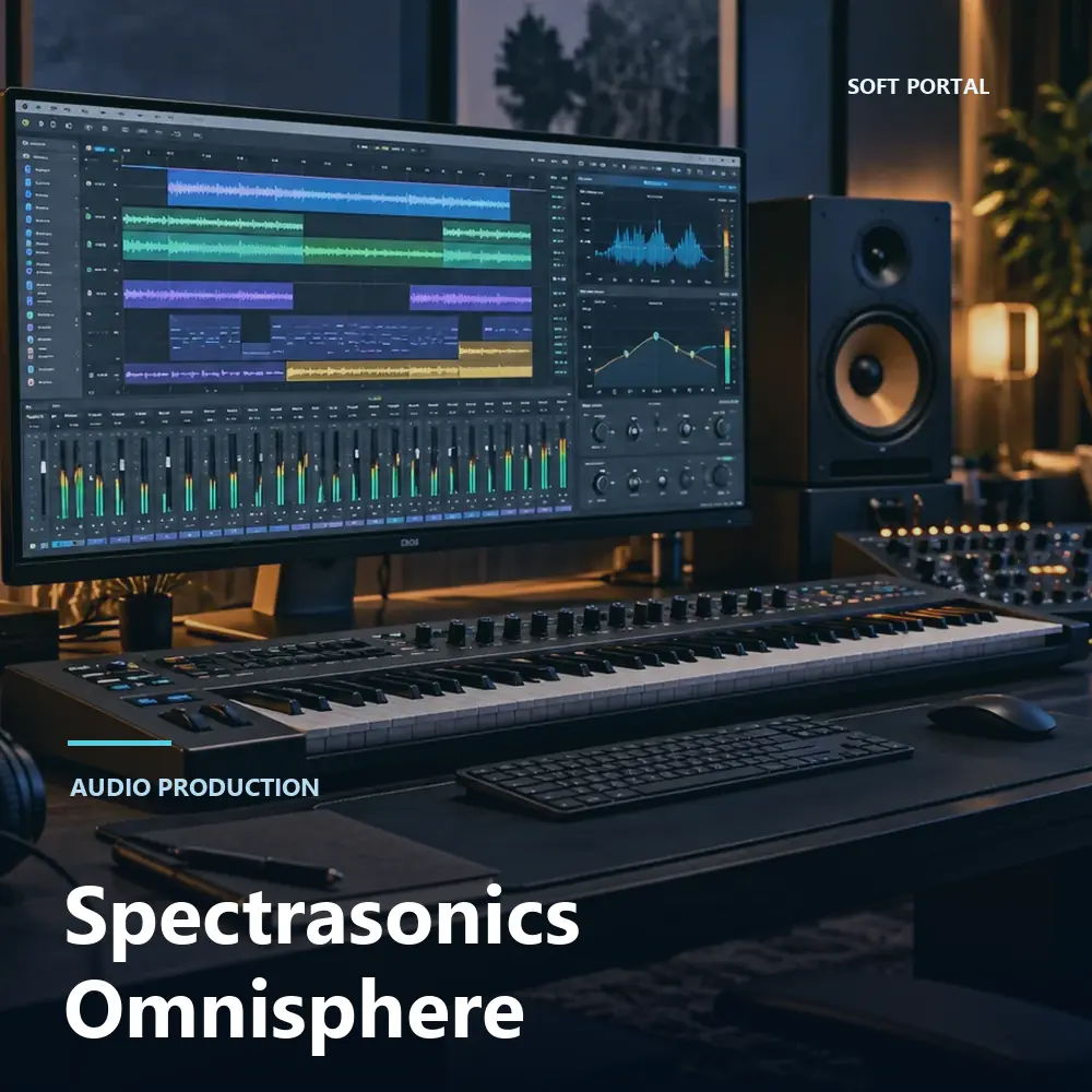 Editorial artwork for Spectrasonics Omnisphere in a Windows workspace