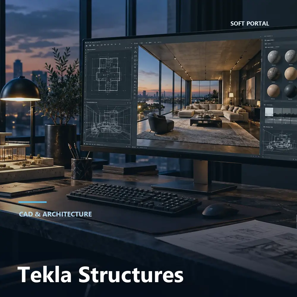 Editorial artwork for Tekla Structures in a Windows workspace