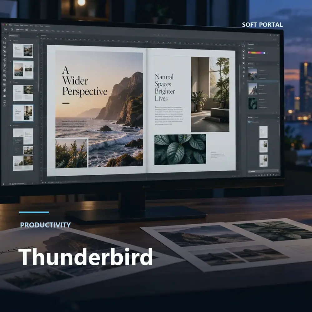 Editorial artwork for Thunderbird in a Windows workspace