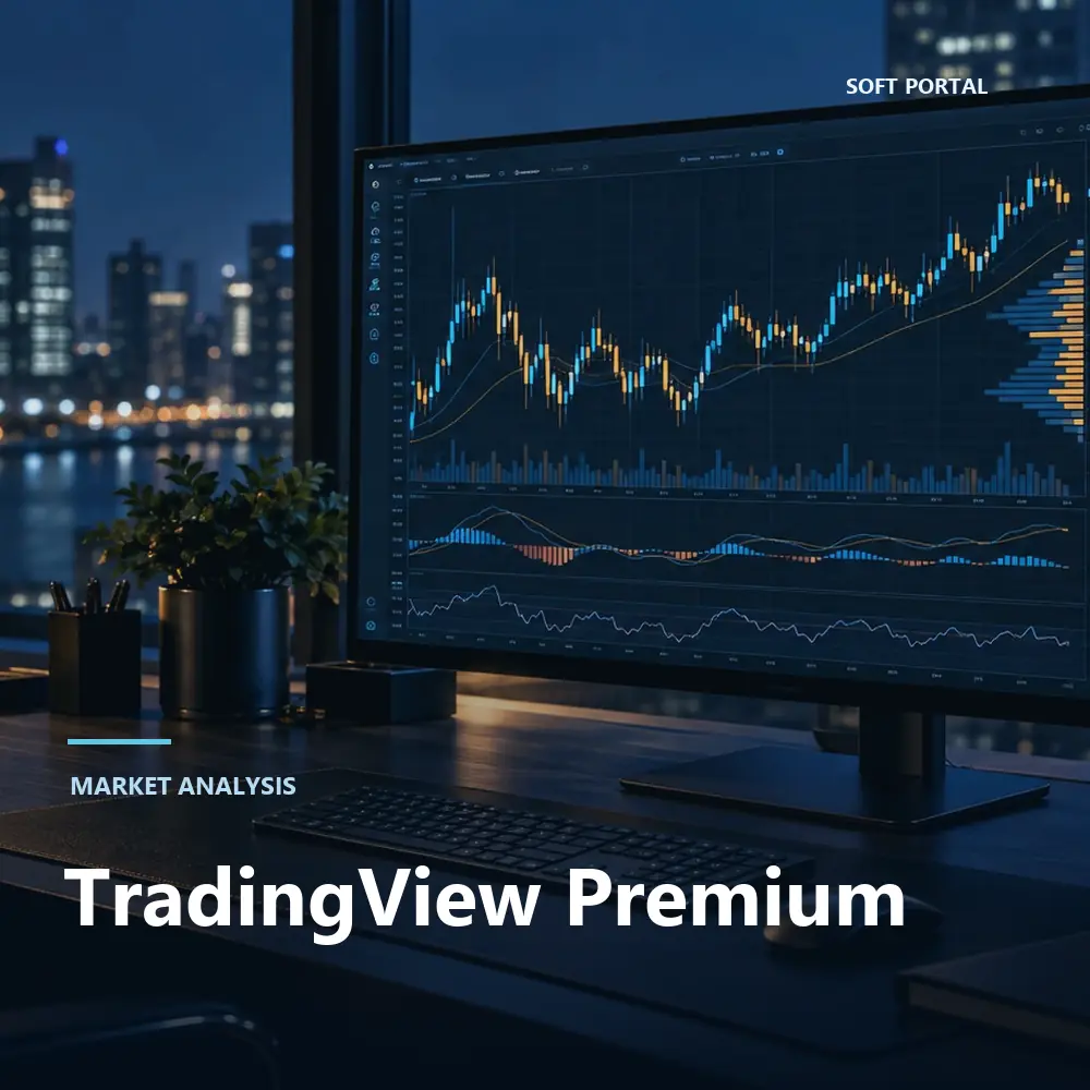 Editorial artwork for TradingView Premium on a Windows workstation