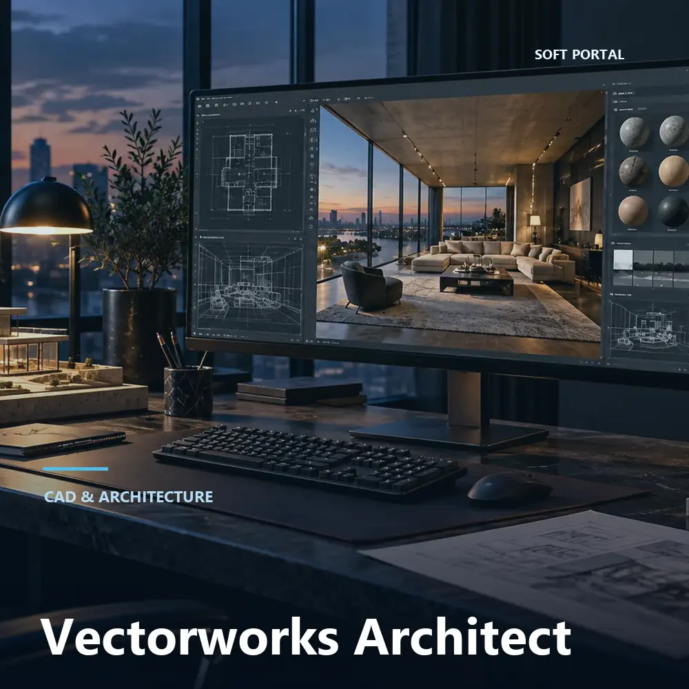 Editorial artwork for Vectorworks Architect in a Windows workspace