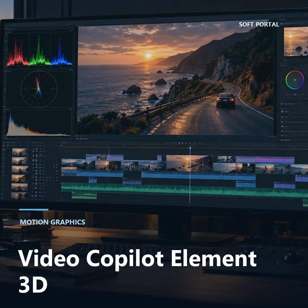 Editorial artwork for Video Copilot Element 3D in a Windows workspace