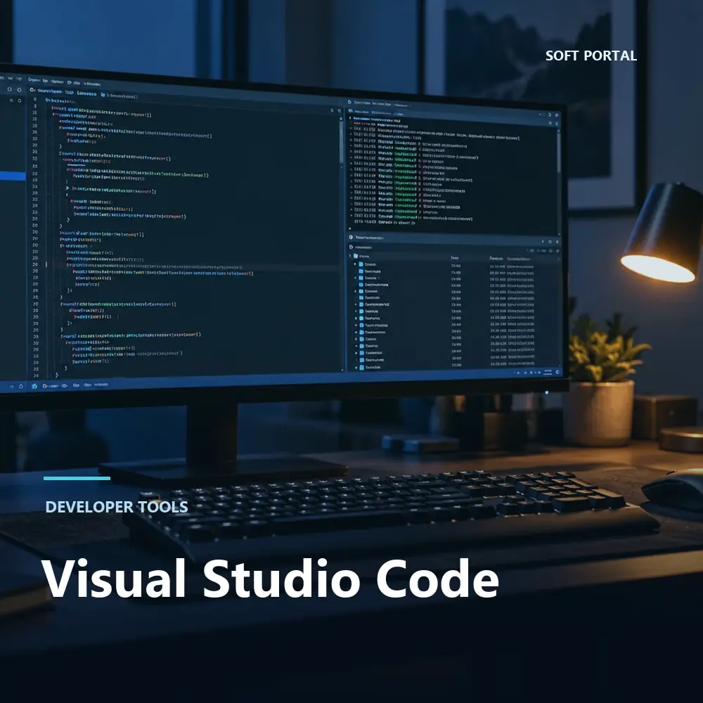 Editorial artwork for Visual Studio Code in a Windows workspace