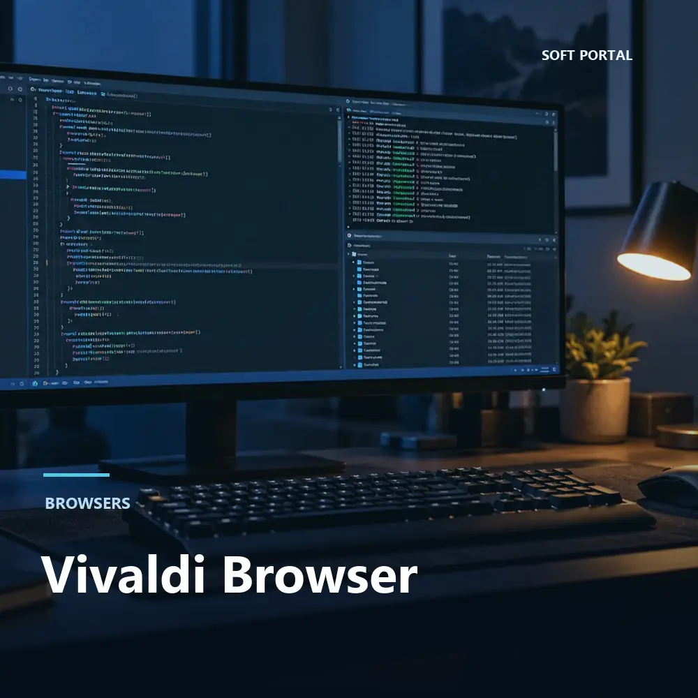 Editorial artwork for Vivaldi Browser in a Windows workspace