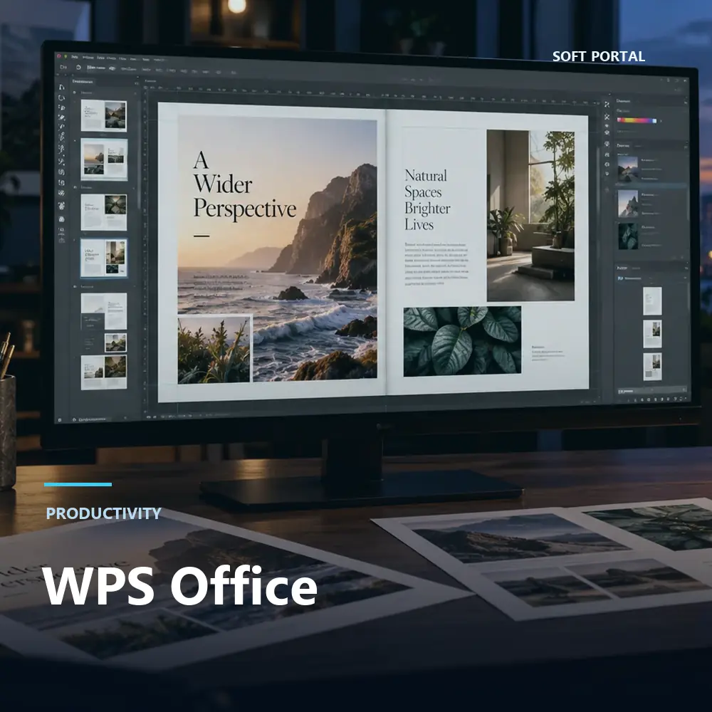 Editorial artwork for WPS Office in a Windows workspace